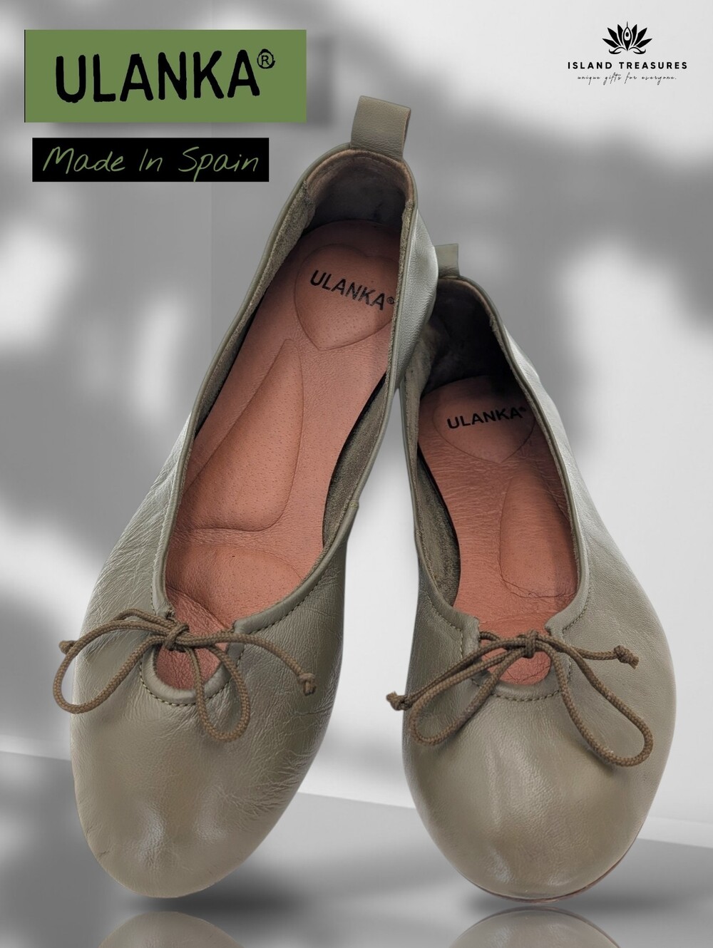 Olive Leather Ballet Flats - Women's Comfortable Slip-Ons